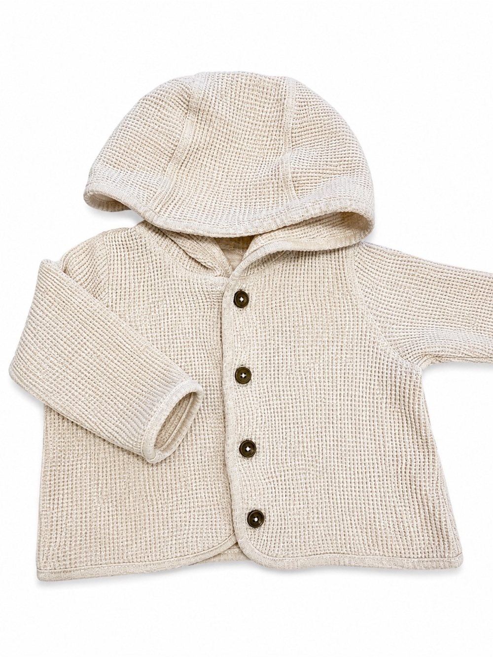 H&M Cream Waffle-Knit Hooded Button Sweater
